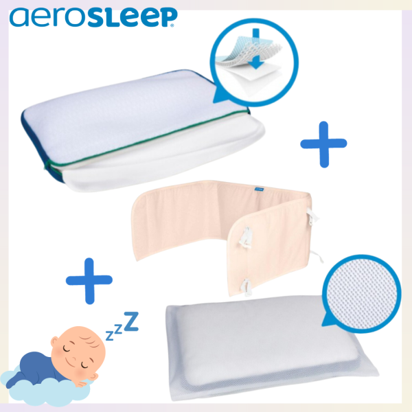 Aerosleep - Super Pack -  Възглавница за безопасен сън размер S + Калъфка Aerosleep размер S + Aerosleep - Обиколник 180 x 35 cm с цвят по избор