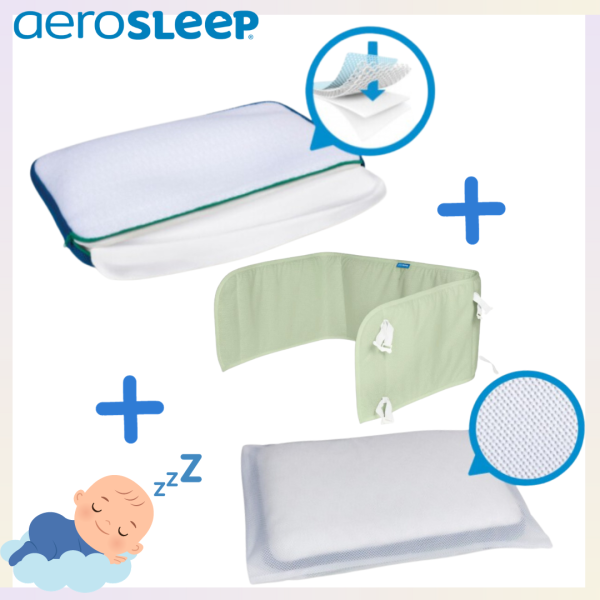 Aerosleep - Super Pack -  Възглавница за безопасен сън размер M + Калъфка Aerosleep размер M + Aerosleep - Обиколник 180 x 35 cm с цвят по избор