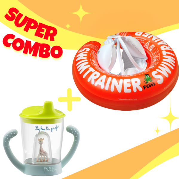 Super Combo - Червен обучителен пояс SWIMTRAINER Classic (0-4 години) + "Софи жирафчето" Неразливаща чаша